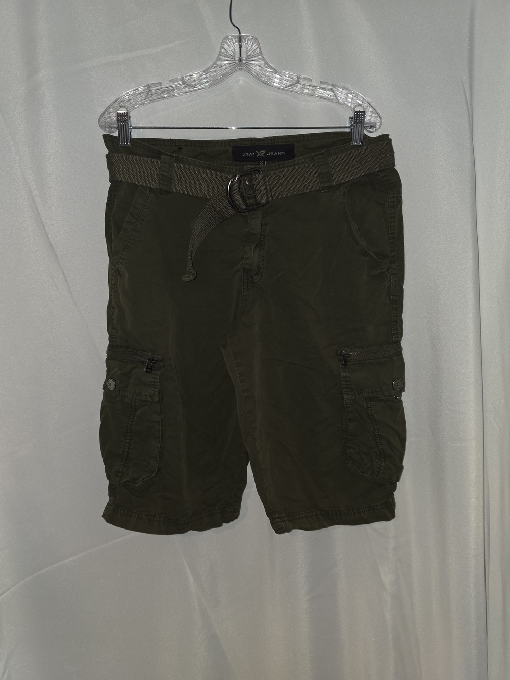 Men's Cargo Shorts with Built-In Belt - Dark Olive